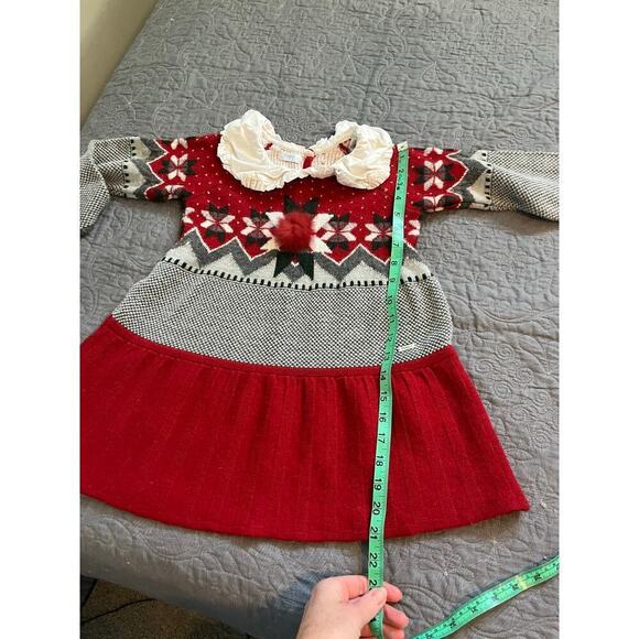 Foque Christmas dress red wool blend fair isle collared girls size small - Picture 8 of 9